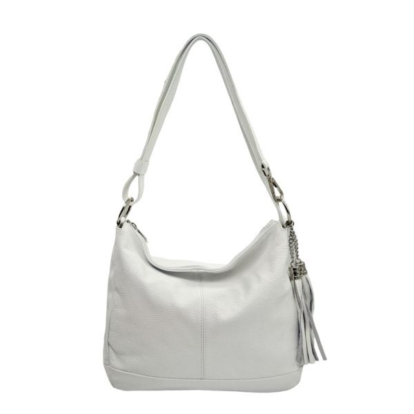 Women's Leather Shoulder Bag Borsa Nuova BN-109 White-Borsa Nuova