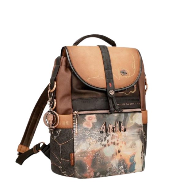 Backpack Women Large Anekke Shoen Flap 37745-225 Brown-Borsa Nuova