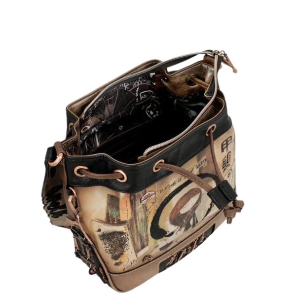 Τσάντα Γυναικεία Ώμου Μεσαία σε σχήμα Πουγκί Anekke Shoen Bucket 37713-243 Black/Taupe-Borsa Nuova